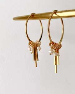 pearl and gold dangle earrings