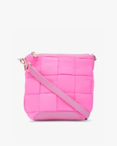 small fabric neon pink crossbody bag with thin strap